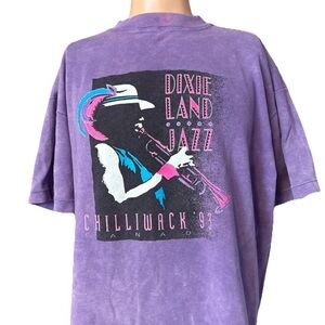 Vintage 1993 Single Stitch Dixie Land Jazz Chilliwack Canada Purple Shirt Sz XL